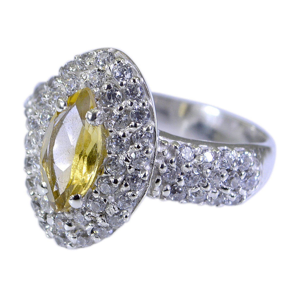 Citrin Halo Deutsch Silber Gelb Edelsteine Minimal Zeitgenössischer Ring Schmuck Hauptbild