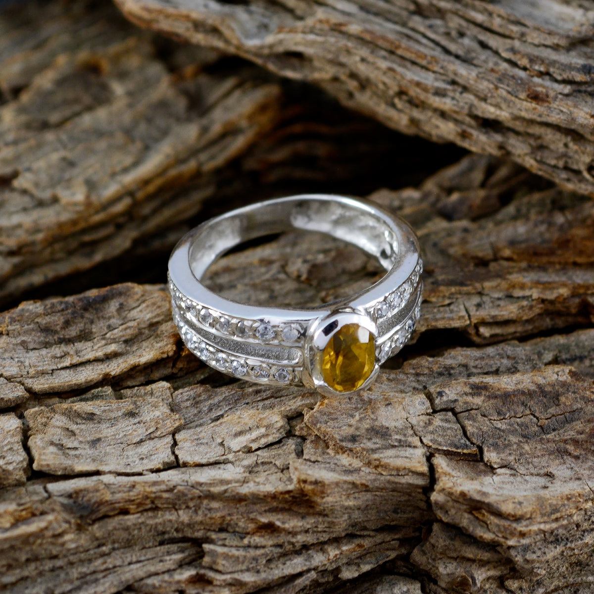 Citrine Halo Indian Sterling Silver Yellow Gemstones Featherlight Sophisticated Ring Jewelry