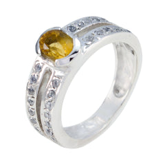 Citrine Halo Indian Sterling Silver Yellow Gemstones Featherlight Sophisticated Ring Jewelry