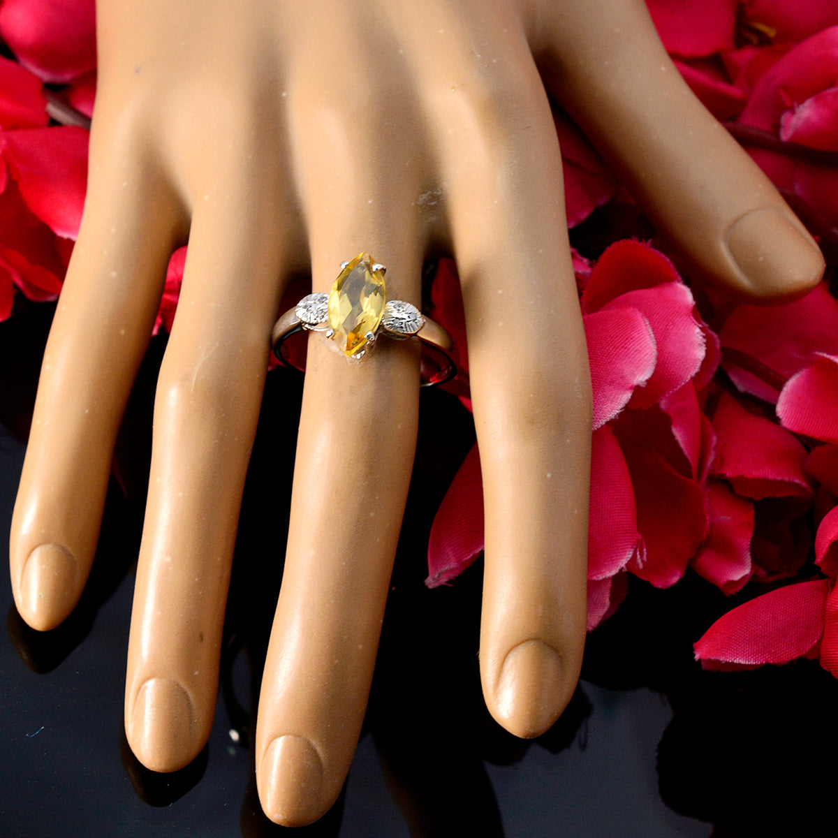 Citrine Halo Japanese Sterling Silver Yellow Gemstone Dainty Luxurious Ring Jewelry