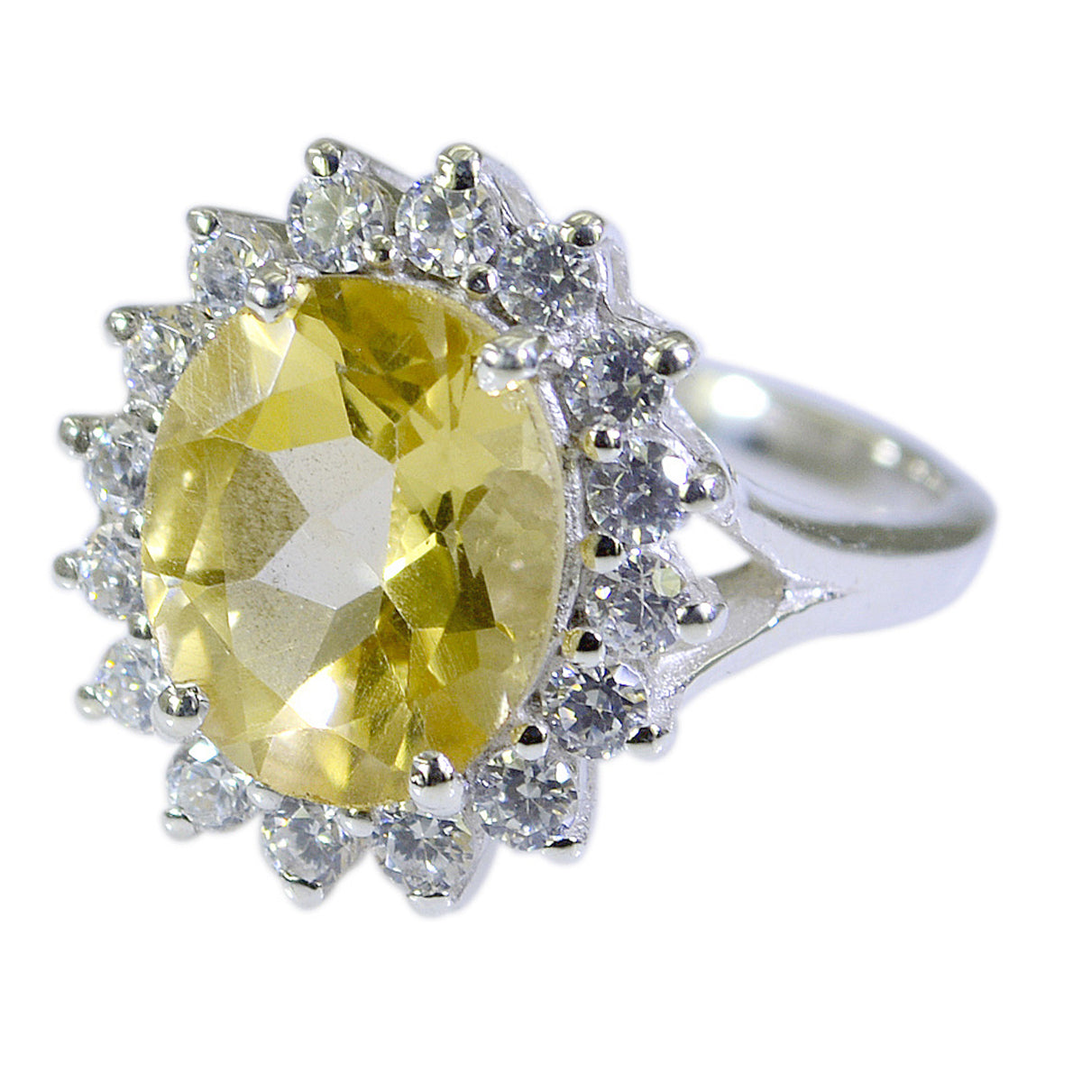 Citrine Halo German 925 Silver Yellow Gems Eye catching Abstract Ring Jewellery メイン画像