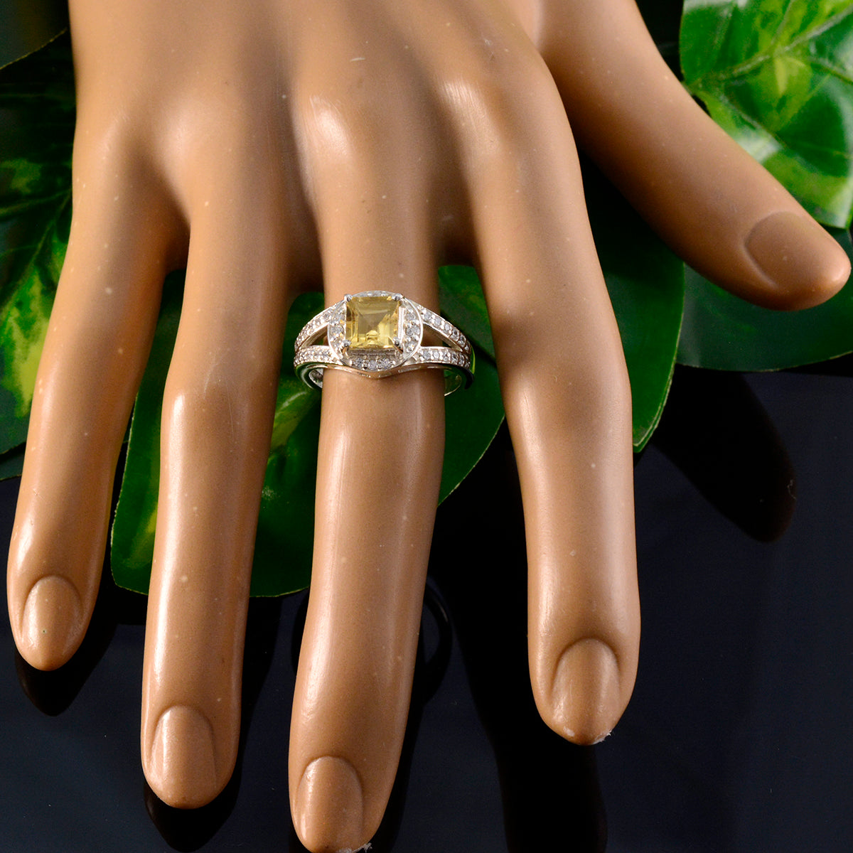 Citrine Halo German 92.5 Silver Yellow Gemstones Slim Cultural Ring Jewelry