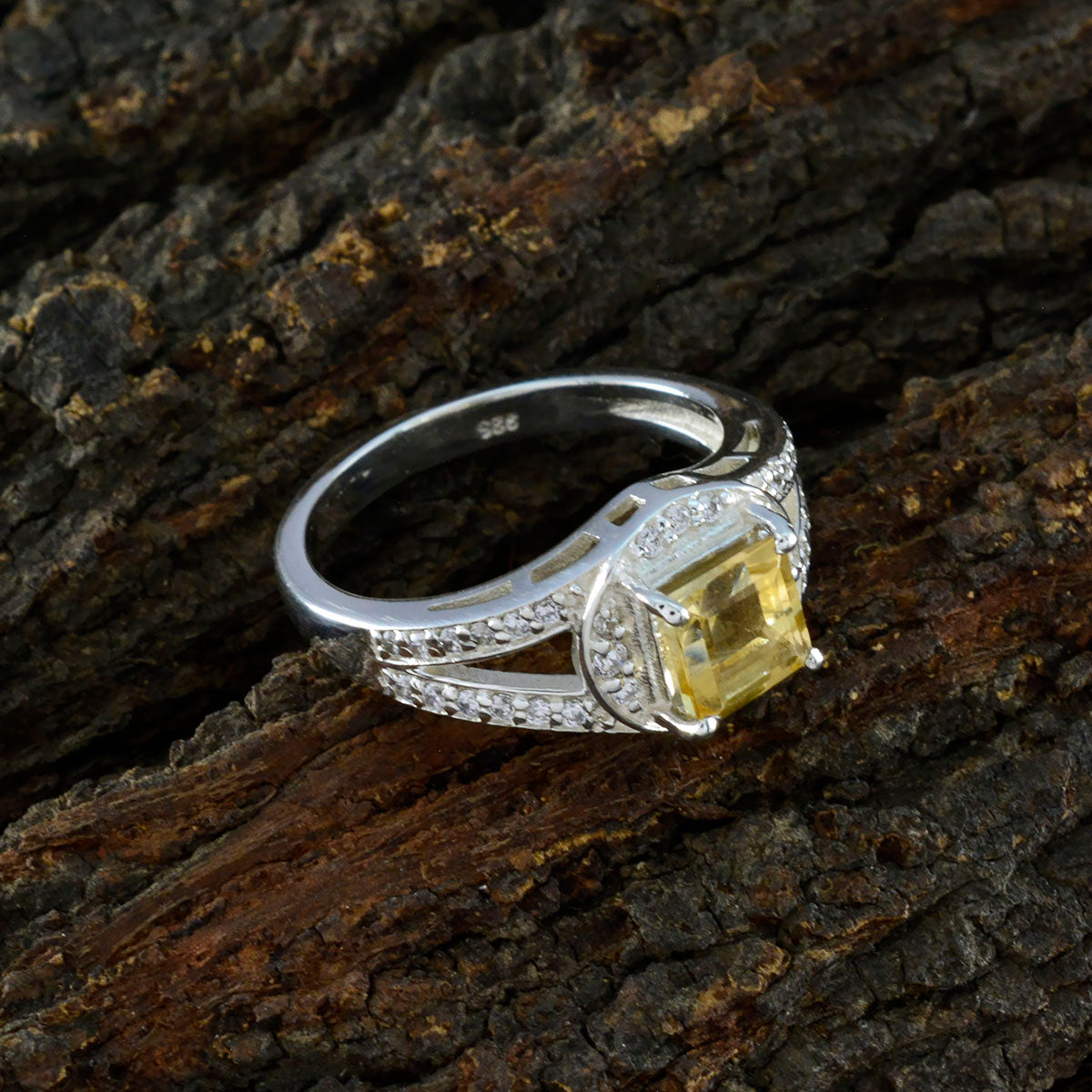 Citrine Halo German 92.5 Silver Yellow Gemstones Slim Cultural Ring Jewelry