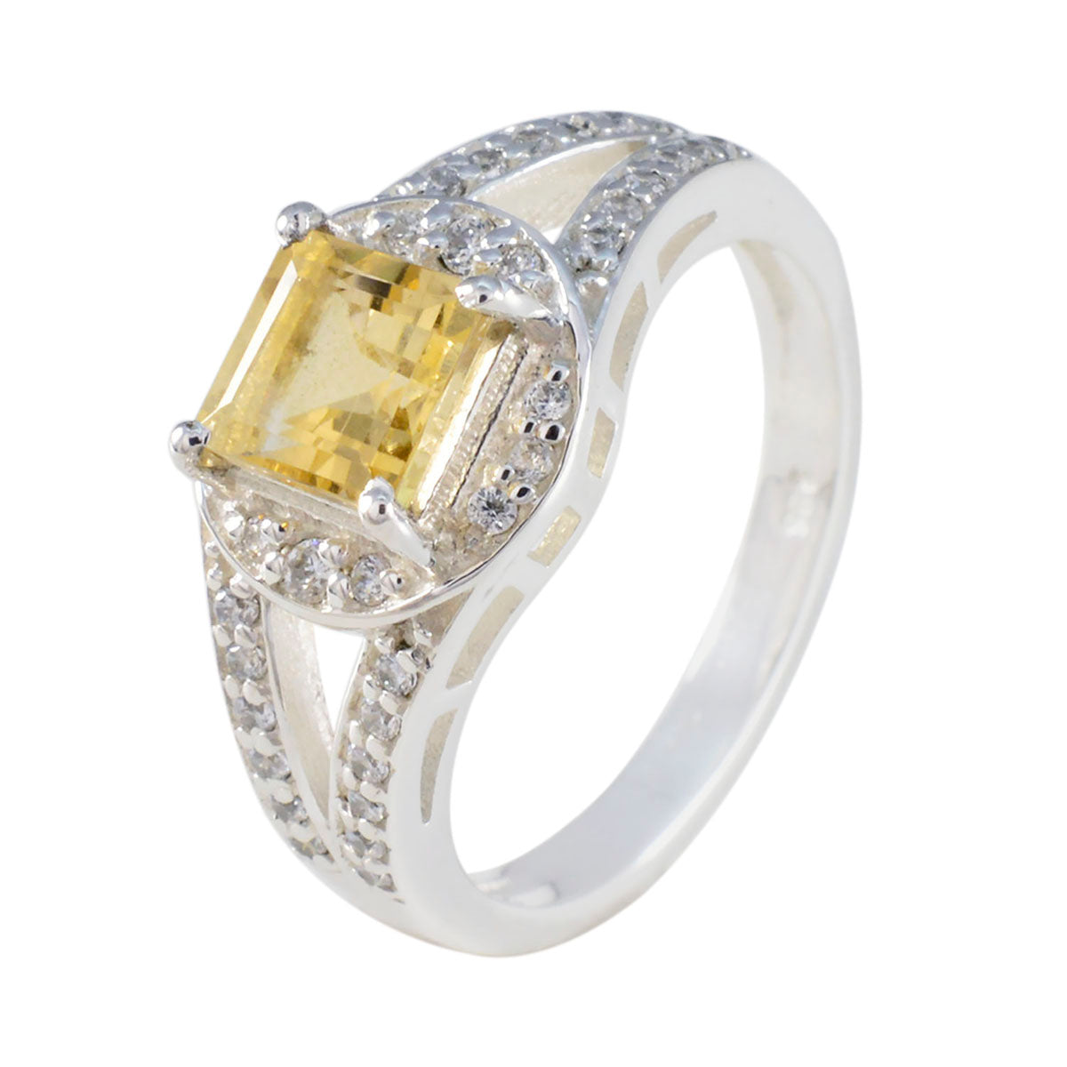 Citrine Halo German 92.5 Silver Yellow Gemstones Slim Cultural Ring Jewelry