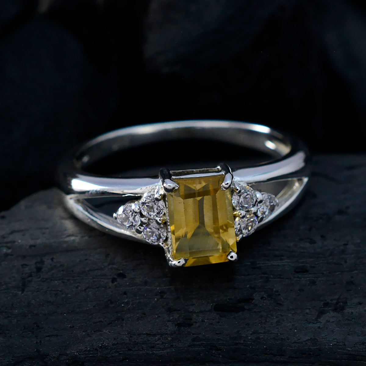 Citrine Halo Turkish 925 Sterling Silver Yellow Gemstone Dainty Artisan Ring Jewellery