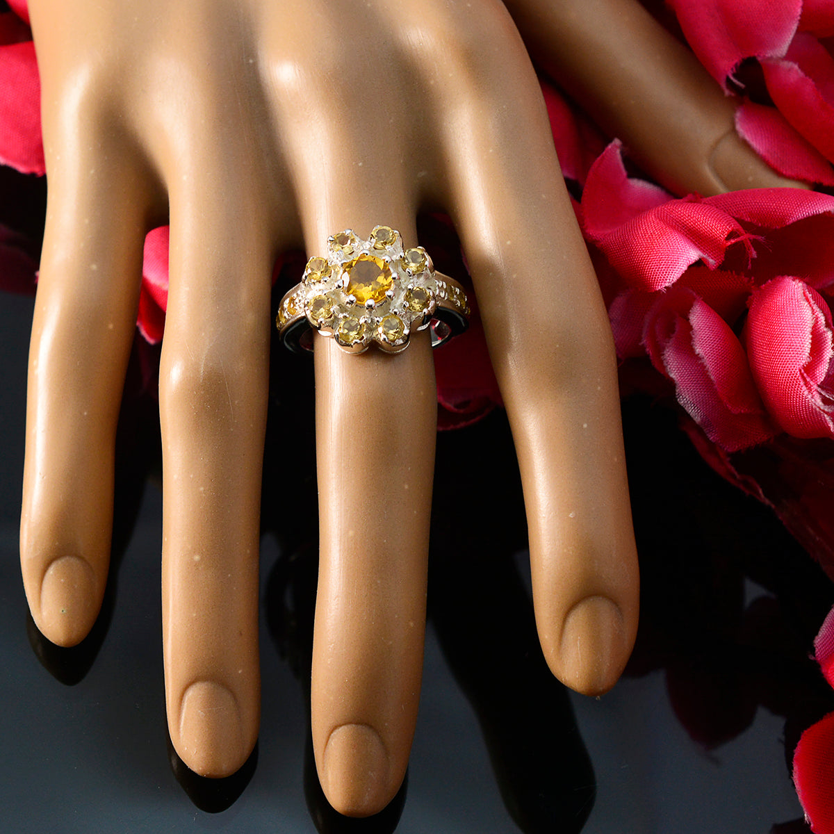 Citrine multiple Moroccan 925 Sterling Silver Yellow Gemstones Versatile Contemporary Ring Jewellery
