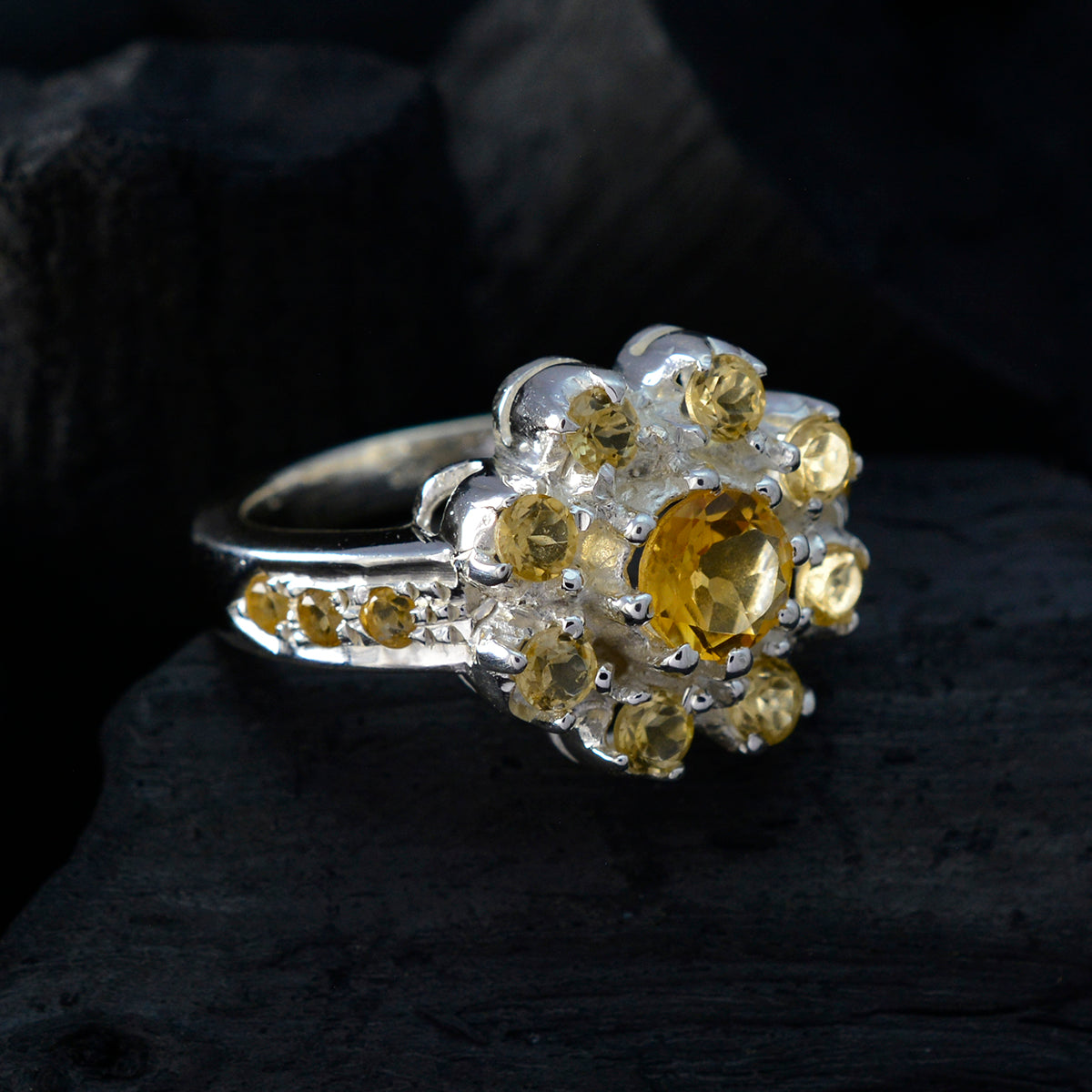 Citrine multiple Moroccan 925 Sterling Silver Yellow Gemstones Versatile Contemporary Ring Jewellery