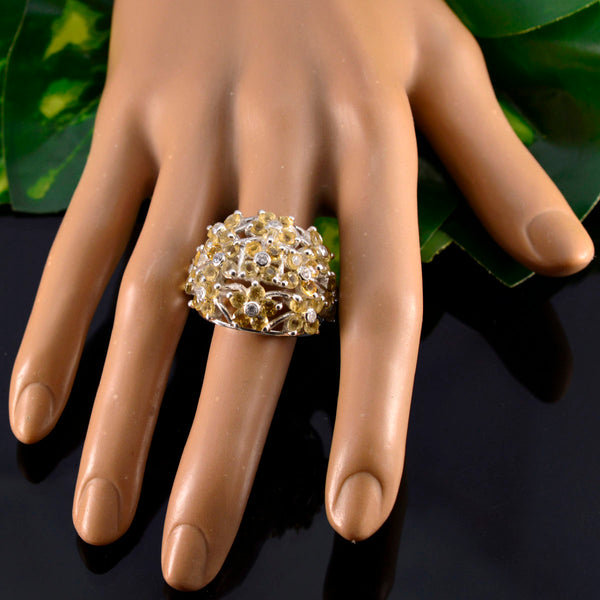 Citrine multiple African 925 Sterling Silver Yellow Gemstone Statement Floral Ring Jewelry
