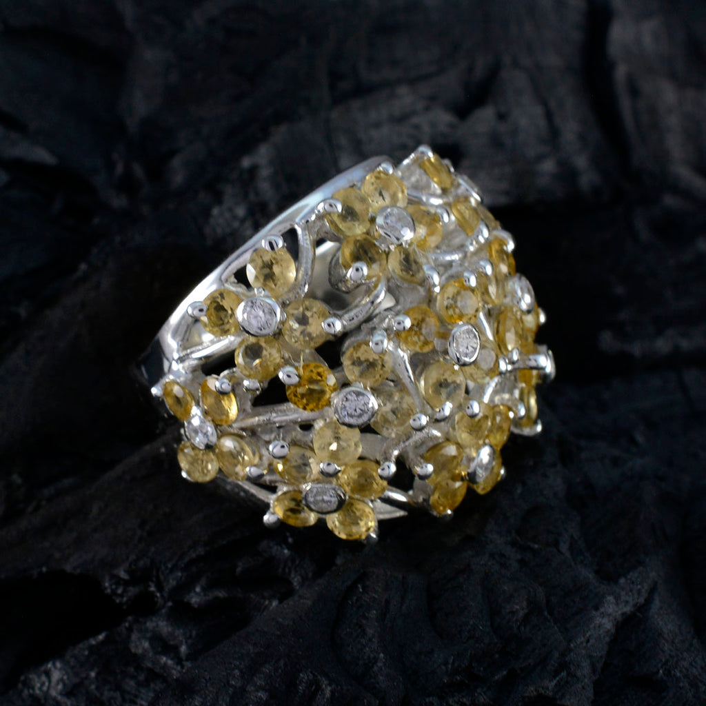 Citrine multiple African 925 Sterling Silver Yellow Gemstone Statement Floral Ring Jewelry