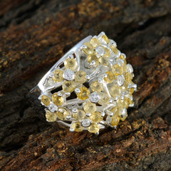 Citrine multiple African 925 Sterling Silver Yellow Gemstone Statement Floral Ring Jewelry