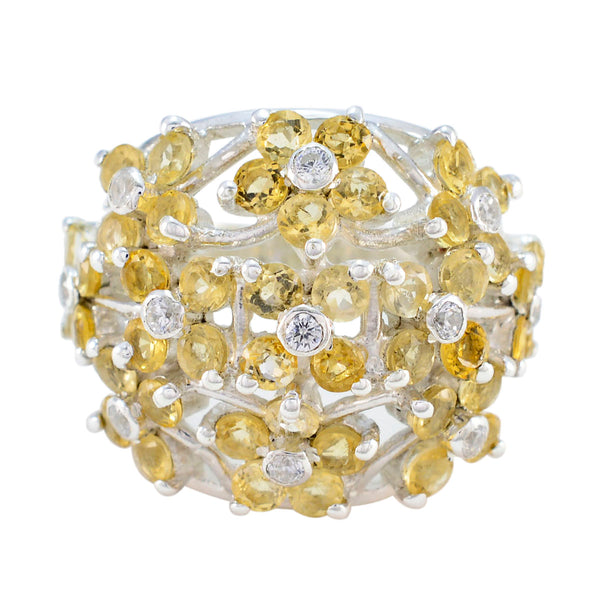 Citrine multiple African 925 Sterling Silver Yellow Gemstone Statement Floral Ring Jewelry