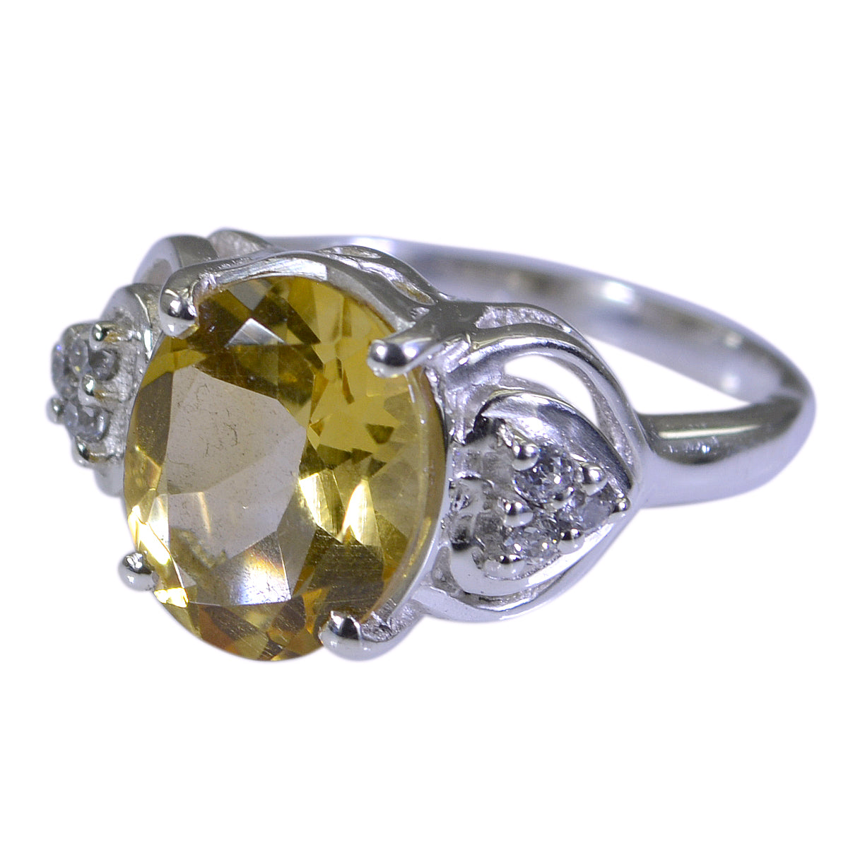 Citrine Halo German 92.5 Silver Yellow Gemstone Tiny Feminine Ring Jewellery Hoofdafbeelding