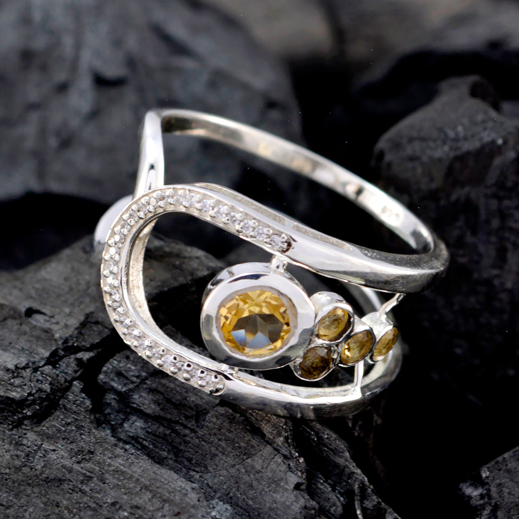 Citrine Halo Moroccan 925 Silver Yellow Gemstones Classic Graceful Ring Jewellery