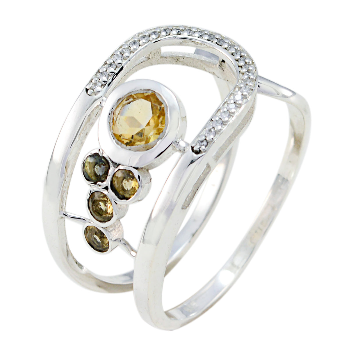 Citrine Halo Moroccan 925 Silver Yellow Gemstones Classic Graceful Ring Jewellery Hoofdafbeelding