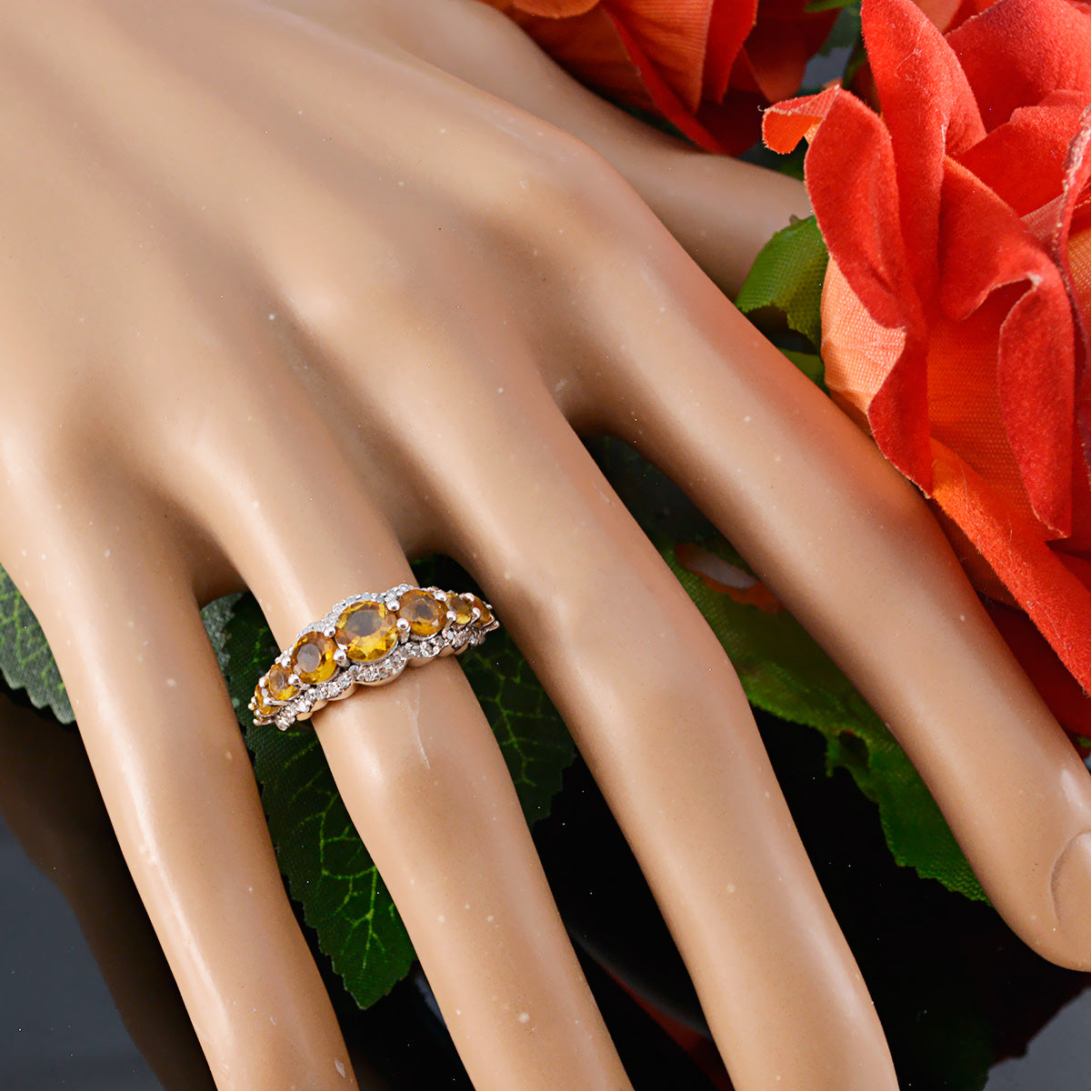 Citrine Hepta Turkish 925 Sterling Silver Yellow Gemstone Whisper thin Fairytale Ring Jewellery