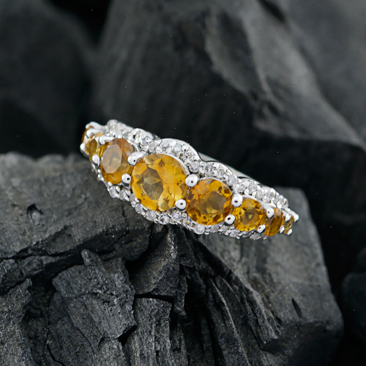 Citrine Hepta Turkish 925 Sterling Silver Yellow Gemstone Whisper thin Fairytale Ring Jewellery