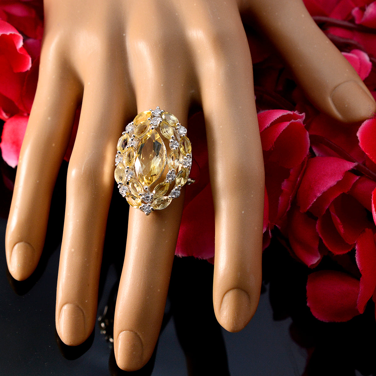 Citrine multiple German Silver Yellow Gemstones Essential  Abstract Ring Jewellery