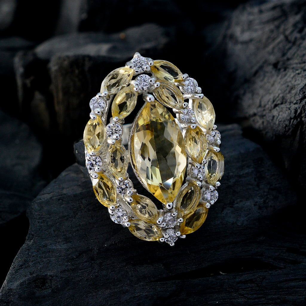 Citrine multiple German Silver Yellow Gemstones Essential  Abstract Ring Jewellery