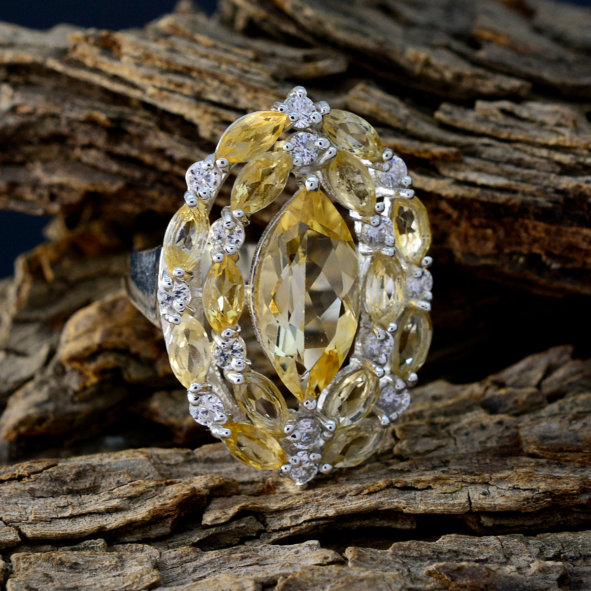 Citrine multiple German Silver Yellow Gemstones Essential  Abstract Ring Jewellery