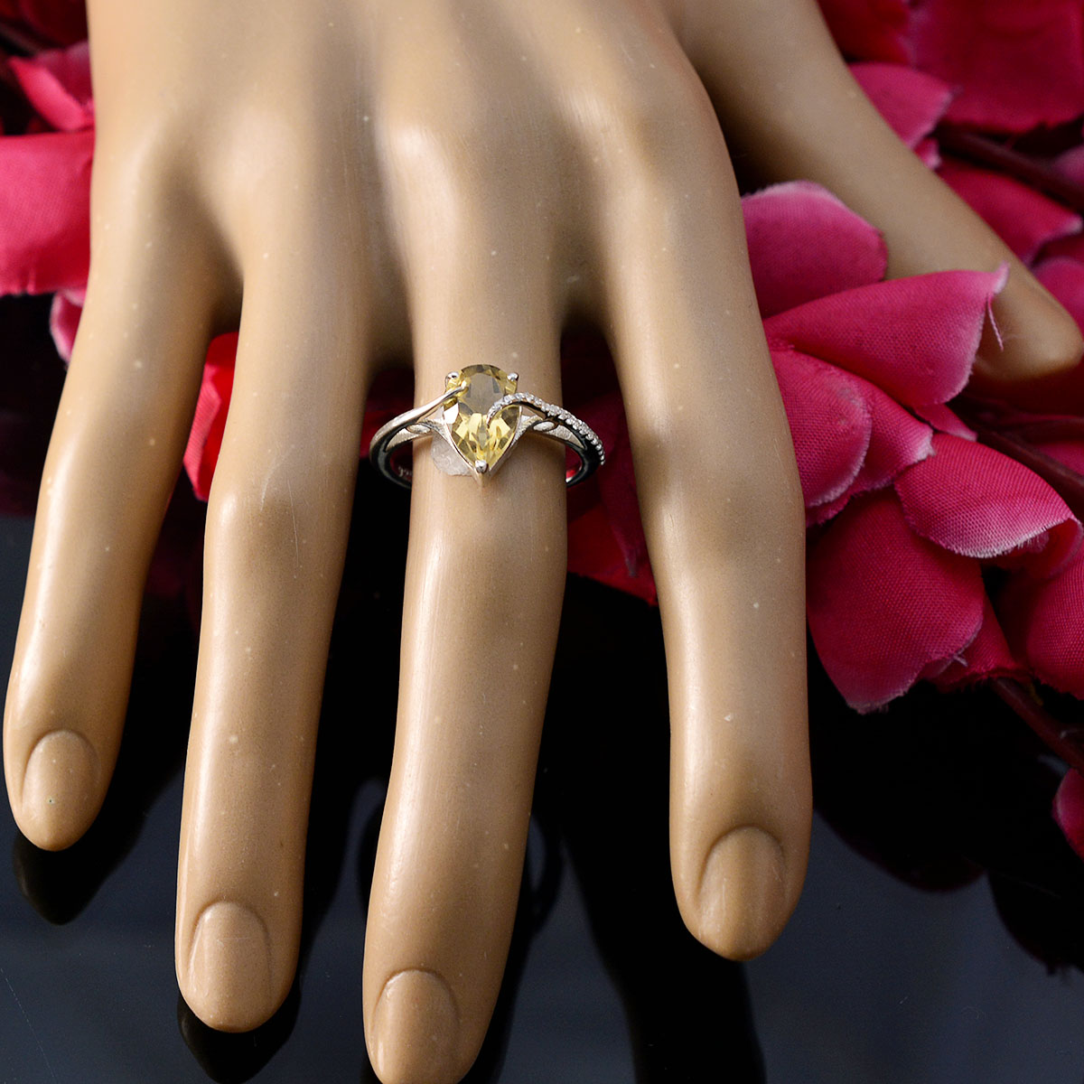 Citrine Halo American 925 Sterling Silver Yellow Gemstones Dainty Graceful Ring Jewelry