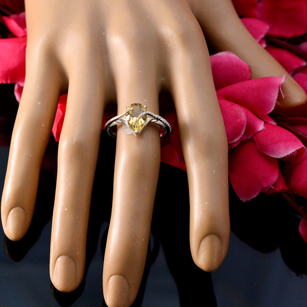 Citrine Halo American 925 Sterling Silver Yellow Gemstones Dainty Graceful Ring Jewelry