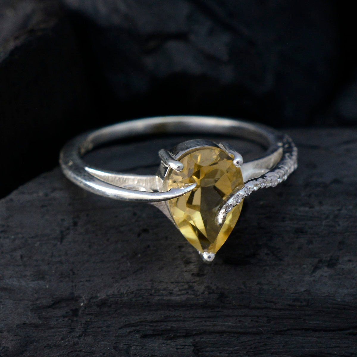 Citrine Halo American 925 Sterling Silver Yellow Gemstones Dainty Graceful Ring Jewelry