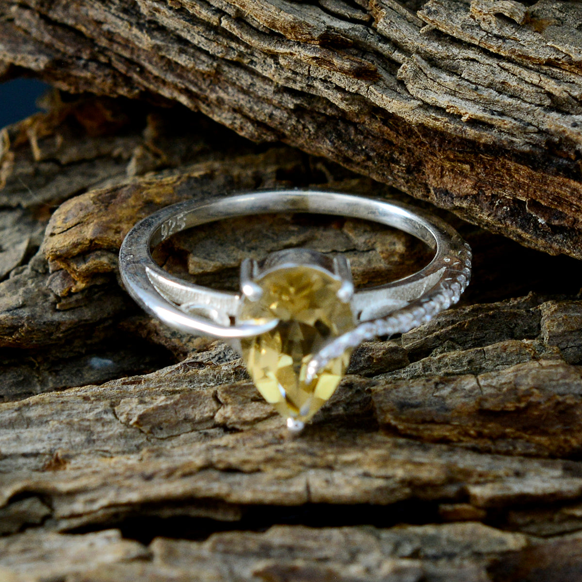 Citrine Halo American 925 Sterling Silver Yellow Gemstones Dainty Graceful Ring Jewelry