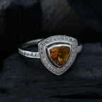 Citrine Halo Moroccan Sterling Silver Yellow Gemstone Slim Feminine Ring Jewelry