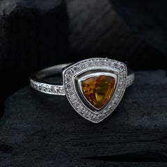 Citrine Halo Moroccan Sterling Silver Yellow Gemstone Slim Feminine Ring Jewelry
