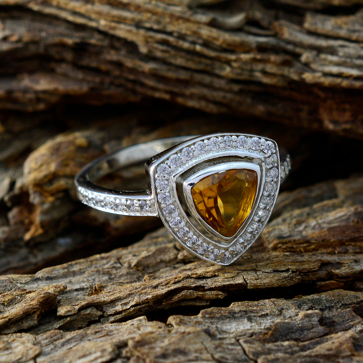 Citrine Halo Moroccan Sterling Silver Yellow Gemstone Slim Feminine Ring Jewelry