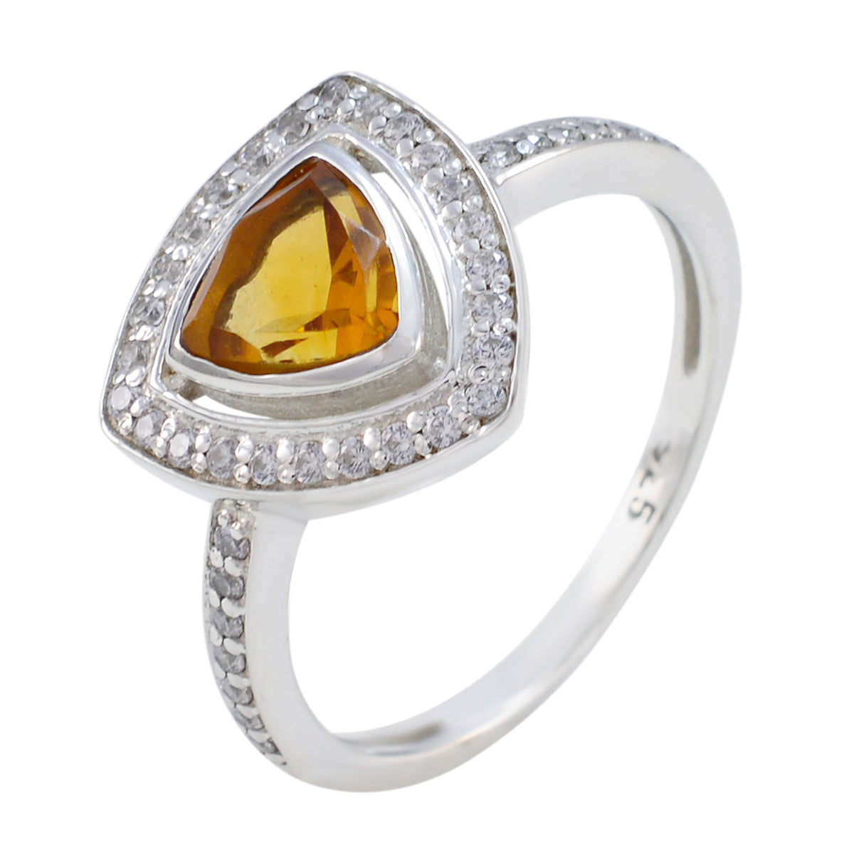 Anillo femenino delgado con halo de citrino y piedra preciosa amarilla de plata esterlina marroquí Imagen secundaria del producto