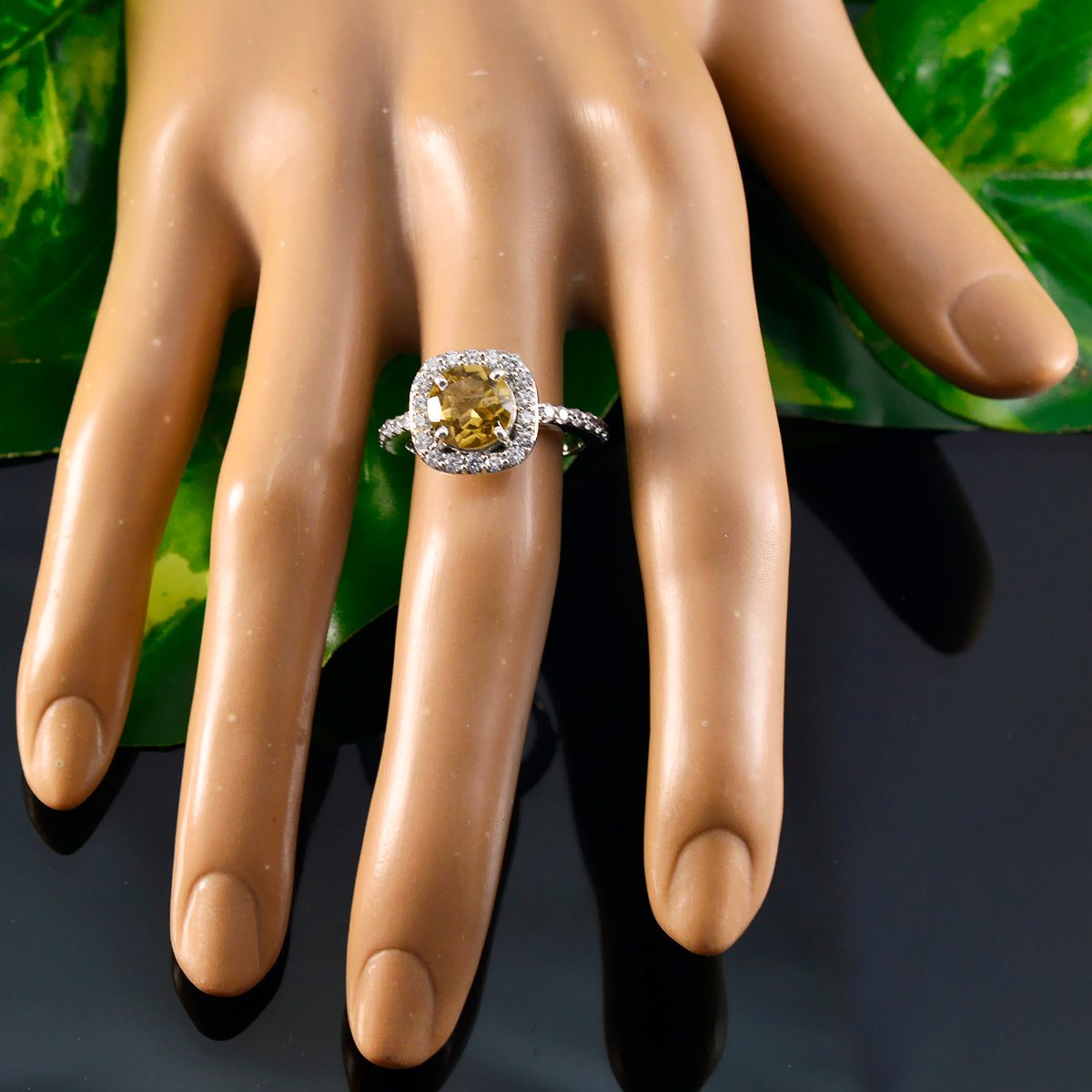 Citrine Halo French 925 Silver Yellow Gemstones Slim Cultural Ring Jewelry