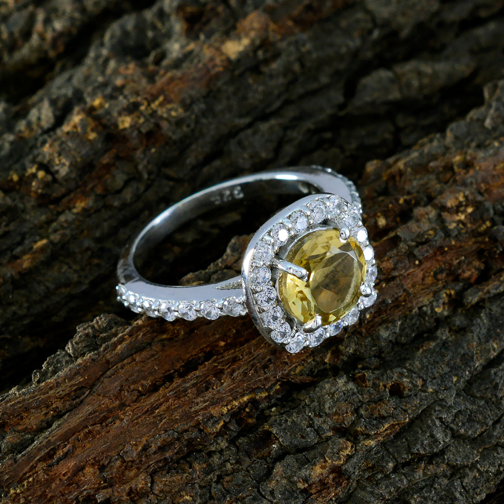 Citrine Halo French 925 Silver Yellow Gemstones Slim Cultural Ring Jewelry