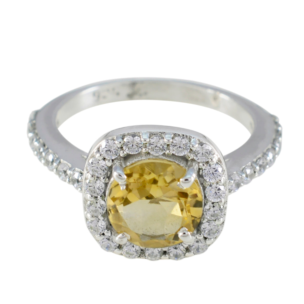 Citrine Halo French 925 Silver Yellow Gemstones Slim Cultural Ring Jewelry