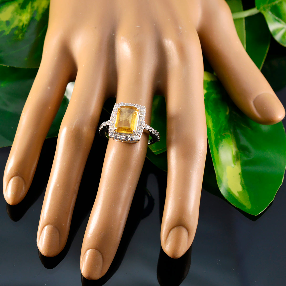 Citrine Halo Indian Sterling Silver Yellow Gemstones Minimal Modern Ring Jewellery
