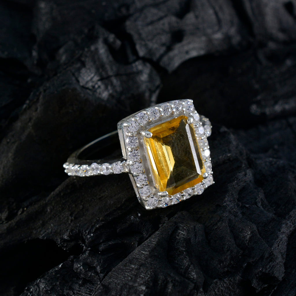 Citrine Halo Indian Sterling Silver Yellow Gemstones Minimal Modern Ring Jewellery