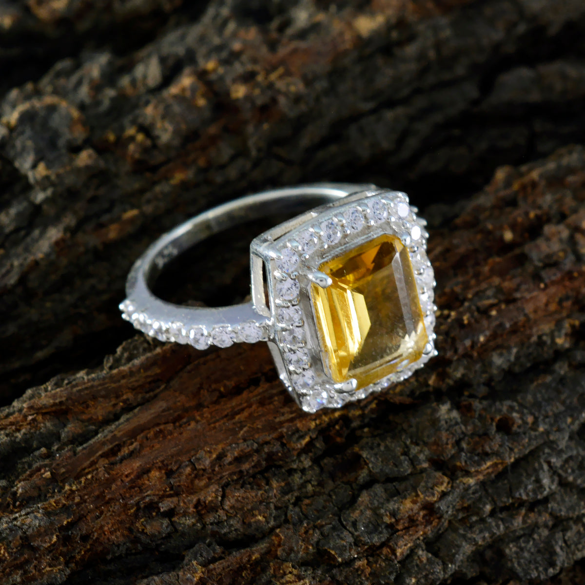 Citrine Halo Indian Sterling Silver Yellow Gemstones Minimal Modern Ring Jewellery