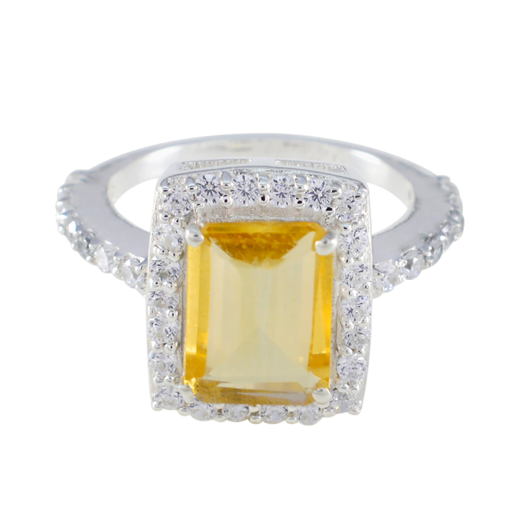 Citrine Halo Indian Sterling Silver Yellow Gemstones Minimal Modern Ring Jewellery