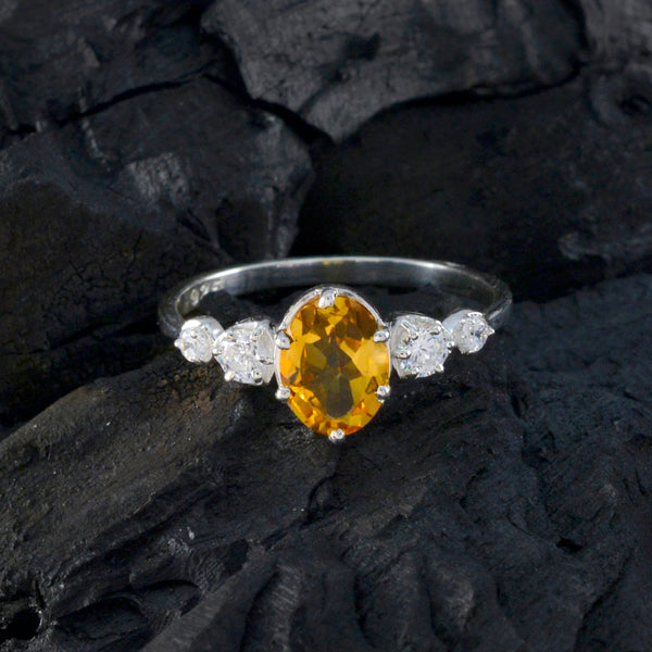 Citrine Halo Korean 925 Sterling Silver Yellow Gems Elegant  Graceful Ring Jewellery