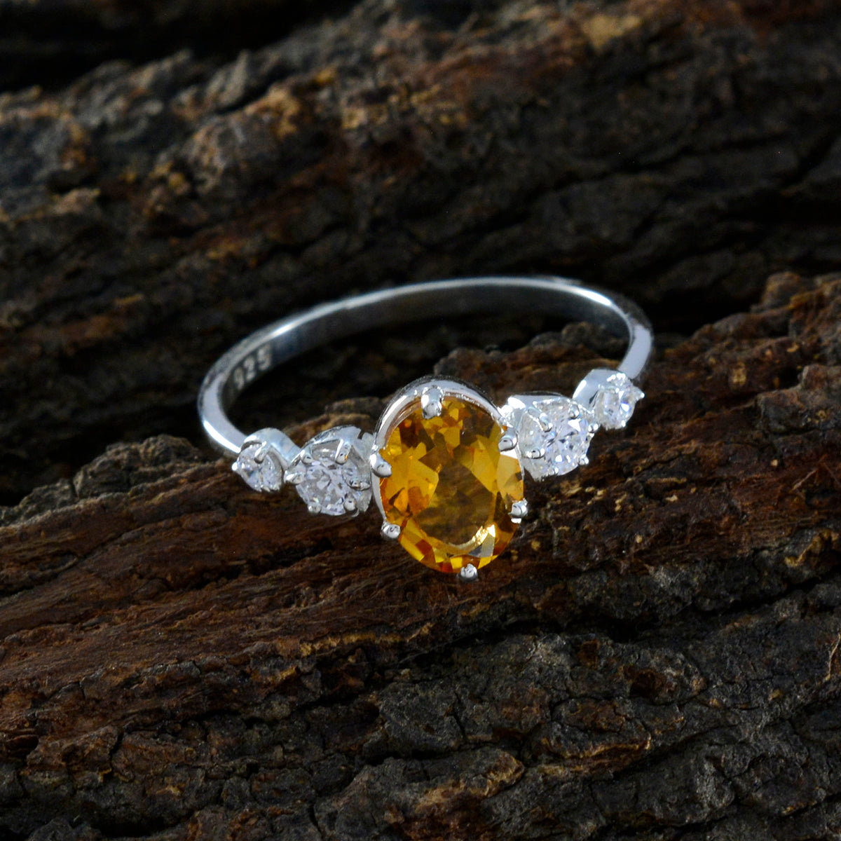 Citrine Halo Korean 925 Sterling Silver Yellow Gems Elegant  Graceful Ring Jewellery