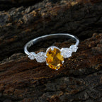 Citrine Halo Korean 925 Sterling Silver Yellow Gems Elegant  Graceful Ring Jewellery