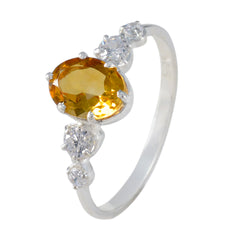 Citrine Halo Korean 925 Sterling Silver Yellow Gems Elegant  Graceful Ring Jewellery