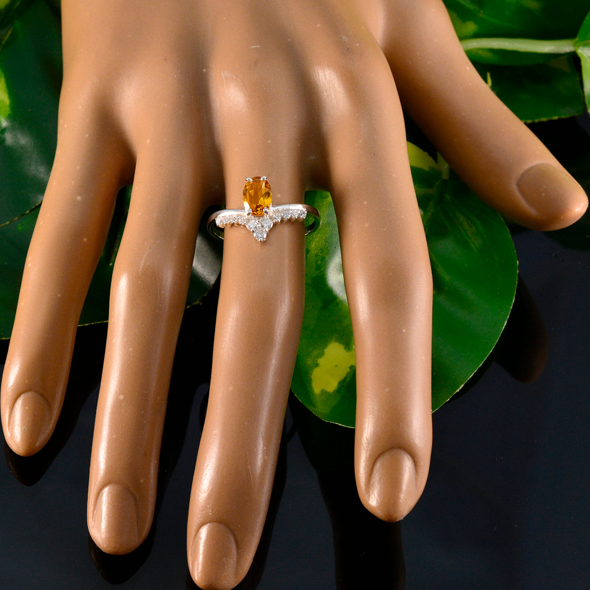 Citrine Halo Turkish Sterling Silver Yellow Gemstones Delicate Luxurious Ring Jewellery