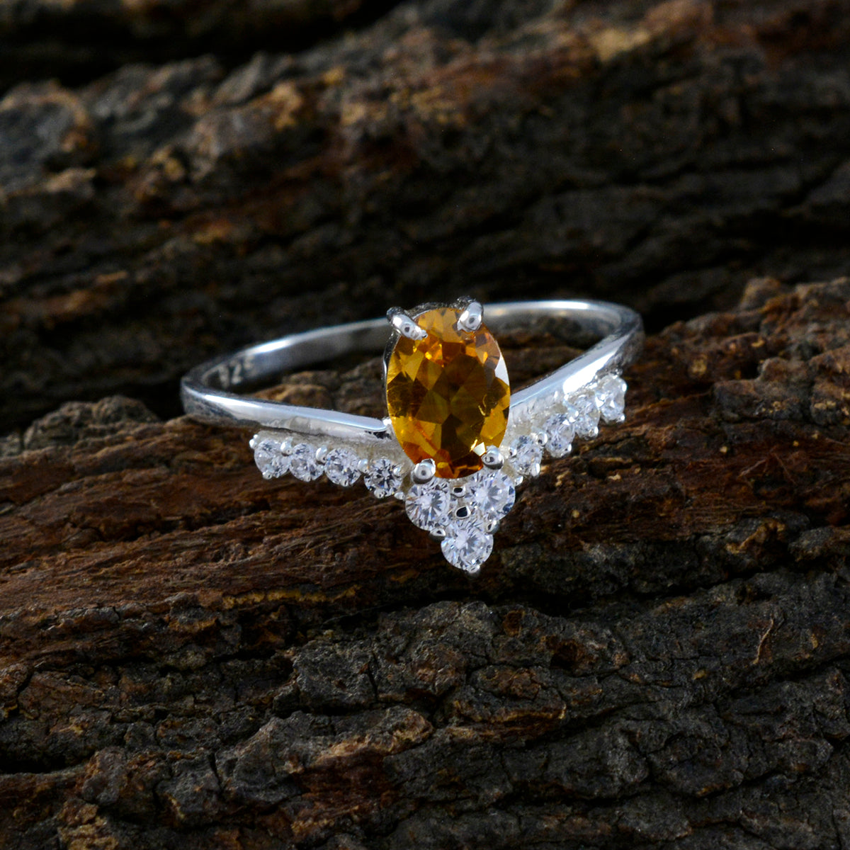 Citrine Halo Turkish Sterling Silver Yellow Gemstones Delicate Luxurious Ring Jewellery