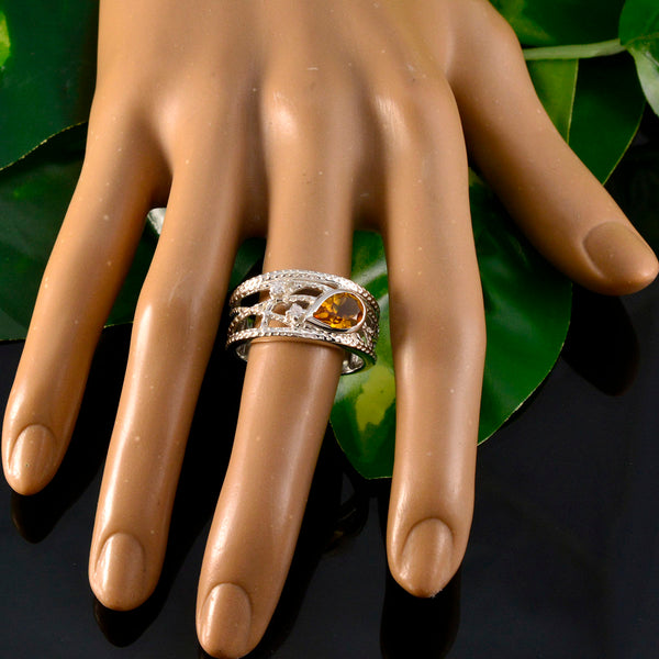 Citrin Halo Russischer 925 Sterling Silber Gelber Edelstein Auffälliger trendiger Ring Schmuck