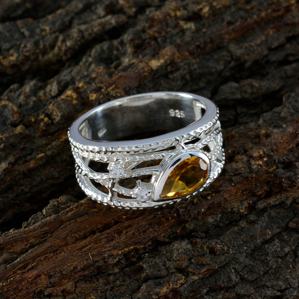 Citrin Halo Russischer 925 Sterling Silber Gelber Edelstein Auffälliger trendiger Ring Schmuck