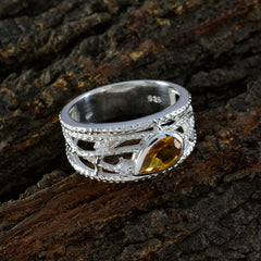 Citrine Halo Russian 925 Sterling Silver Yellow Gemstone Eye catching Trendy Ring Jewellery