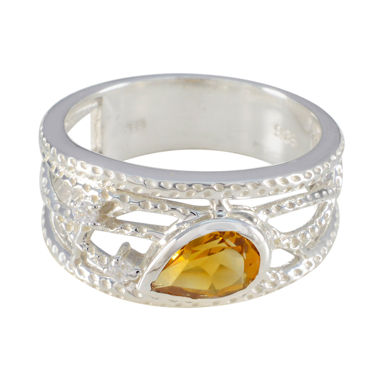 Citrine Halo Russian 925 Sterling Silver Yellow Gemstone Eye catching Trendy Ring Jewellery
