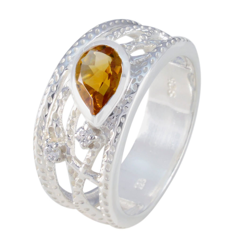 Citrin Halo Russischer 925 Sterling Silber Gelber Edelstein Auffälliger trendiger Ring Schmuck