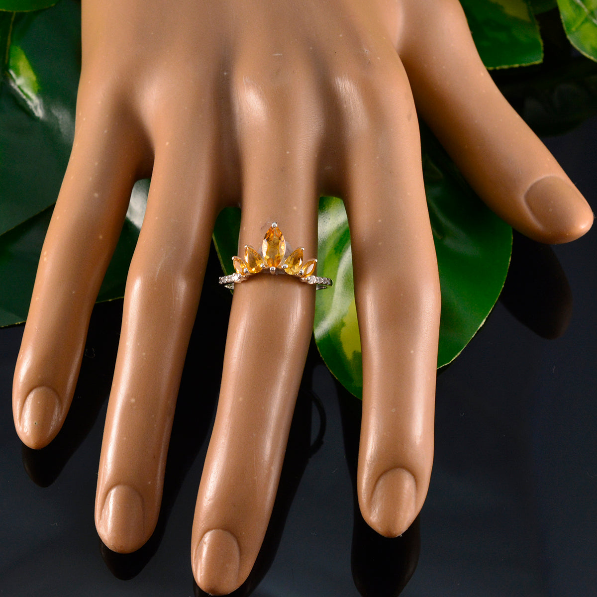 Citrine Penta Turkish 92.5 Silver Yellow Gemstone Elegant  crown Ring Jewelry